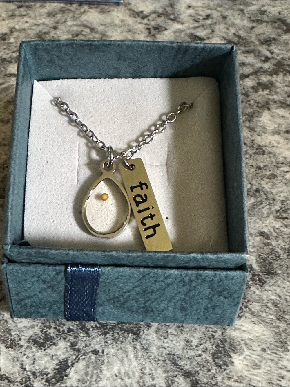 Stainless Steel Faith of a Mustard Seed Tear Drop Pendant Necklace